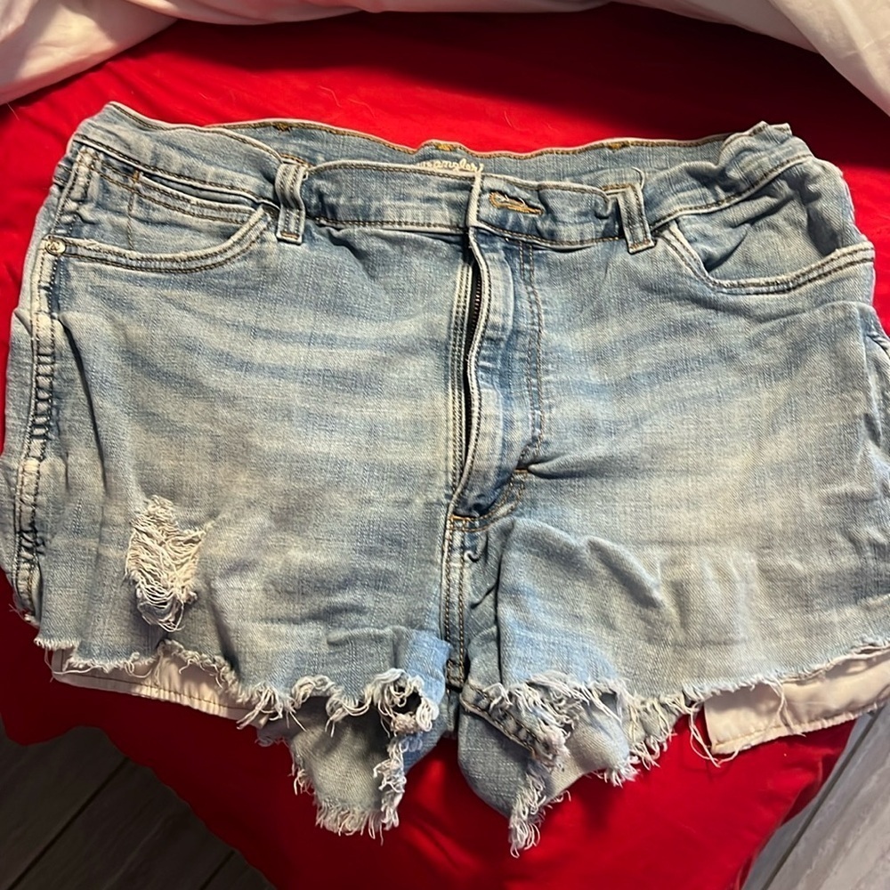 Light Blue Distressed Denim Shorts